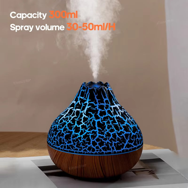 Volcano Air Humidifier 300Ml Portable Ultrasonic Air Humidifier Household Electric Desktop Diffuser Wood Grain Sprayer