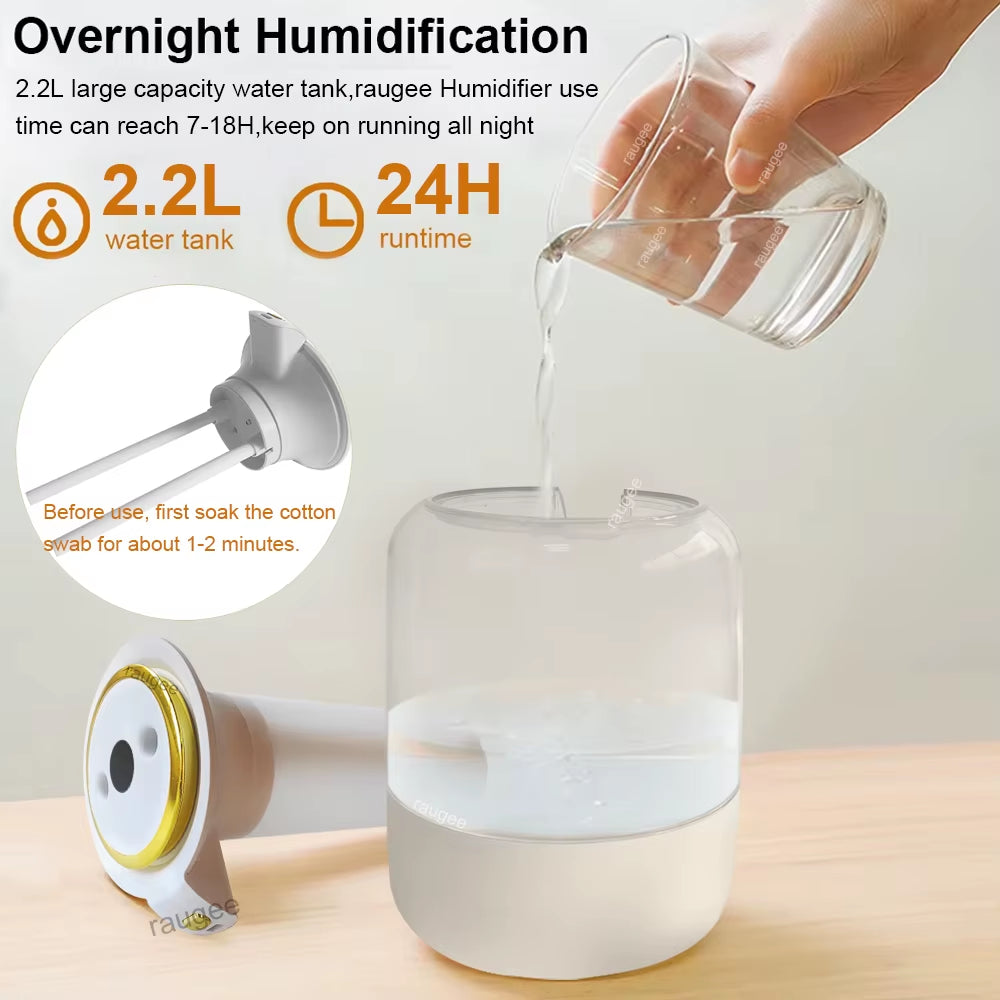 Air Humidifier 2.2L Large Capacity Humidifier USB Double Spray Port Cool Mist Maker with Colorful Night Light Air Humidifier