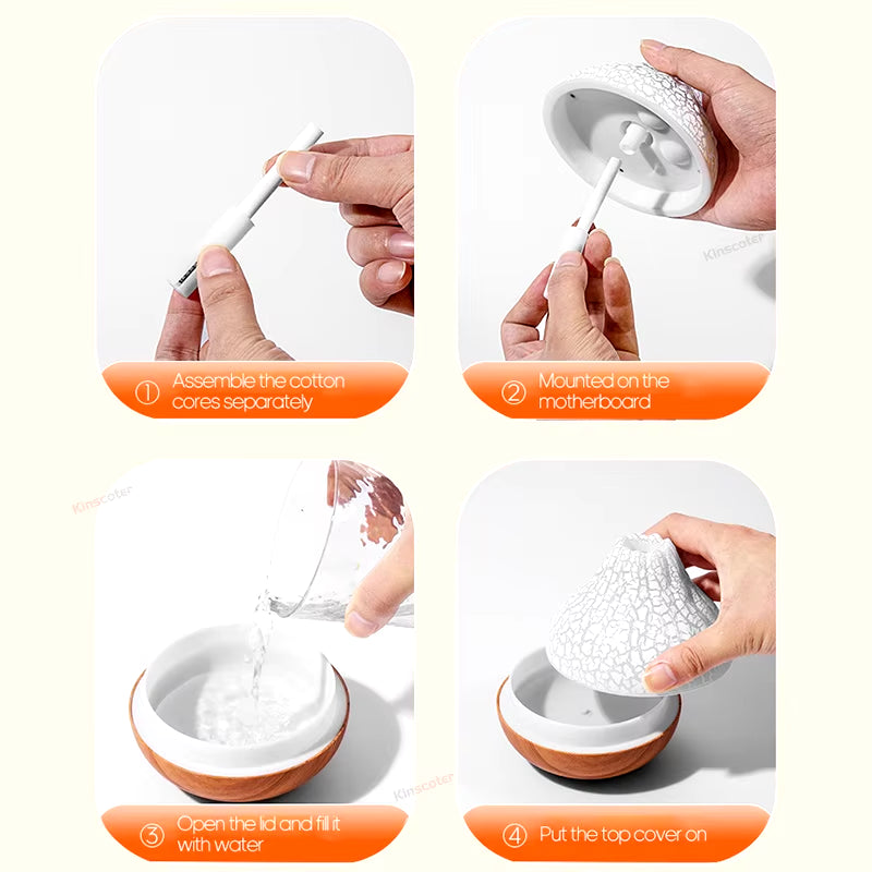 Volcano Air Humidifier 300Ml Portable Ultrasonic Air Humidifier Household Electric Desktop Diffuser Wood Grain Sprayer