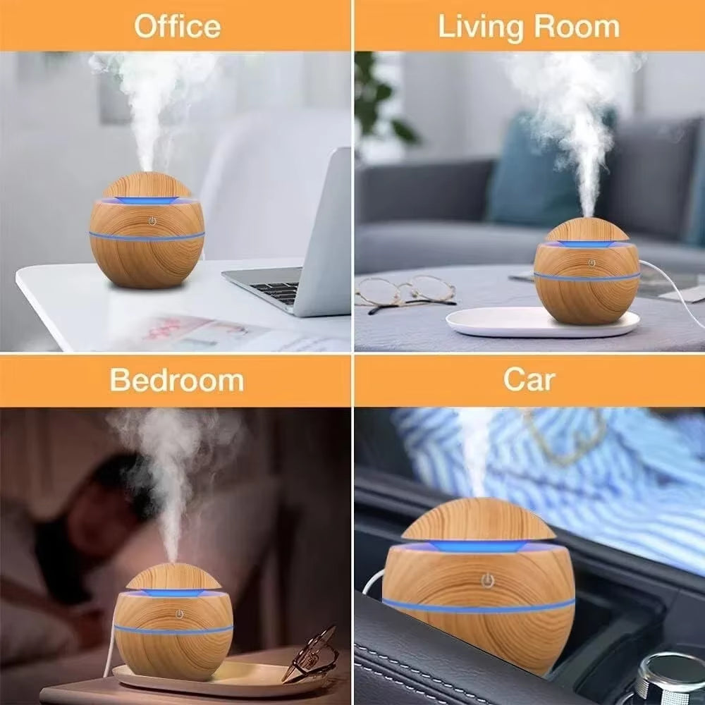 Mini Woodgrain Ultrasonic USB Essential Oil Diffuser Portable Desktop Aromatherapy Air Humidifier for Home Office Use