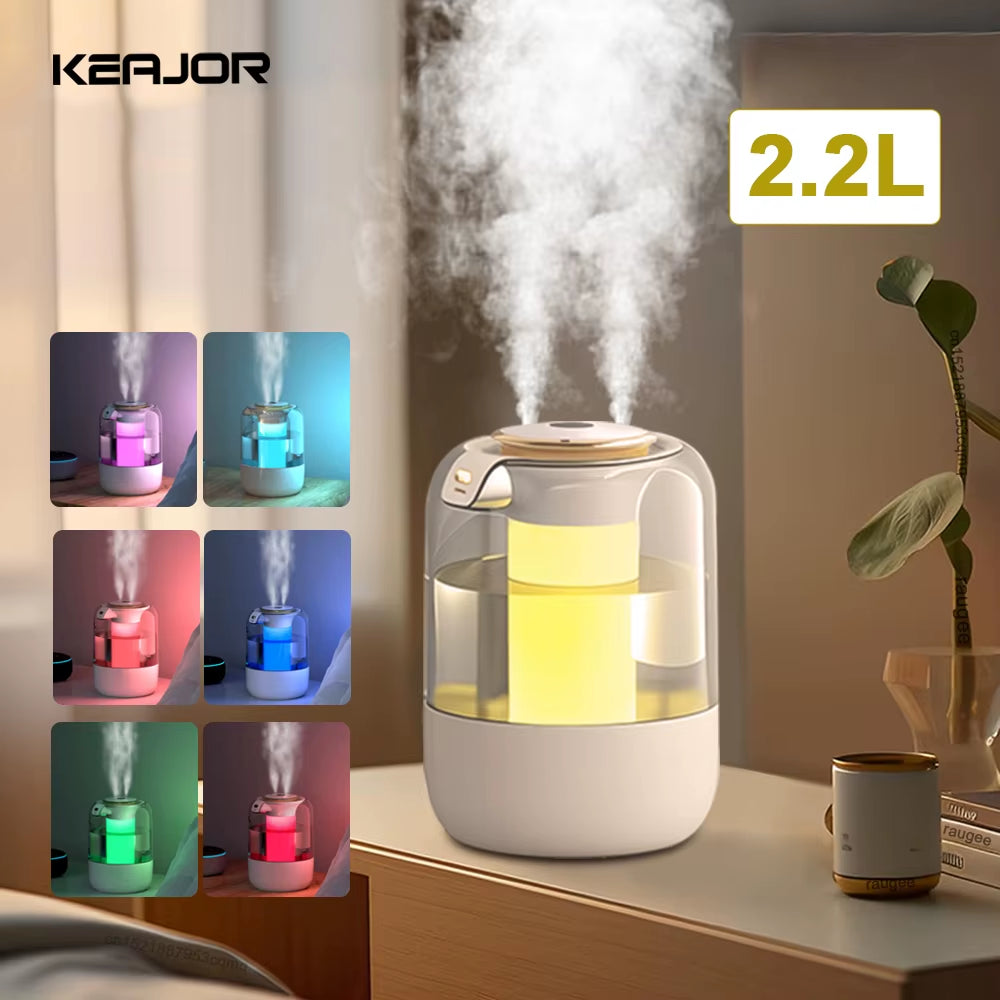 Air Humidifier 2.2L Large Capacity Humidifier USB Double Spray Port Cool Mist Maker with Colorful Night Light Air Humidifier