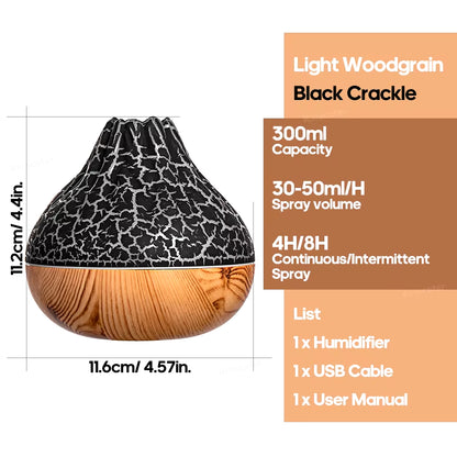 Volcano Air Humidifier 300Ml Portable Ultrasonic Air Humidifier Household Electric Desktop Diffuser Wood Grain Sprayer