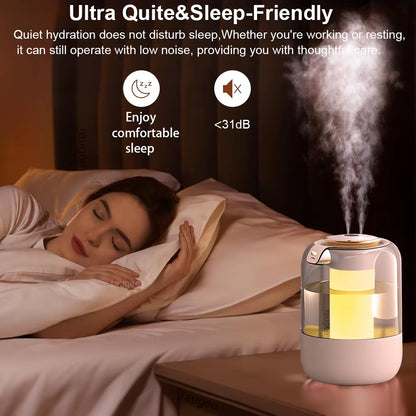 Air Humidifier 2.2L Large Capacity Humidifier USB Double Spray Port Cool Mist Maker with Colorful Night Light Air Humidifier