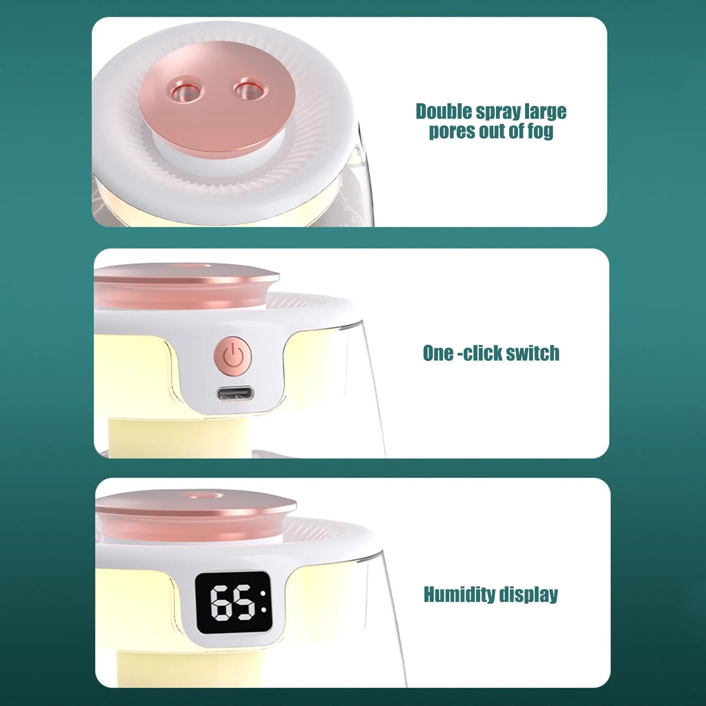 Air Purifier and Humidifier Combo, USB Humidifier with Humidity Display, Quiet Cool Mist Humidifier for Bedroom and Office Plants, Easy to Clean