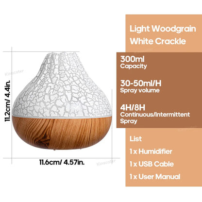 Volcano Air Humidifier 300Ml Portable Ultrasonic Air Humidifier Household Electric Desktop Diffuser Wood Grain Sprayer